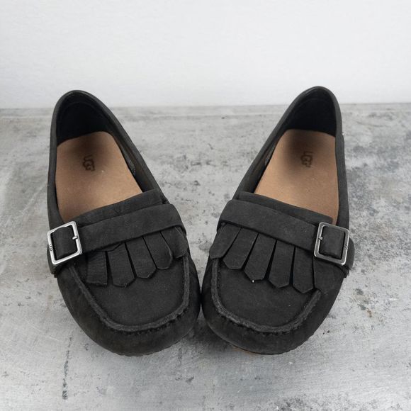 𝅺UGG Dempsey Driving Moccasins Loafers Black Size 6.5 Leather - Picture 2 of 7